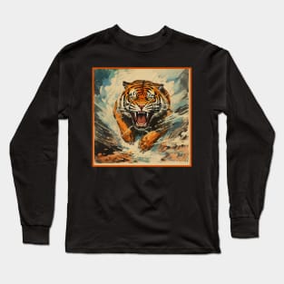 Colorful Tiger Cartoon Vintage Bengals Tiger Drawing Comics Fearless Tiger Long Sleeve T-Shirt